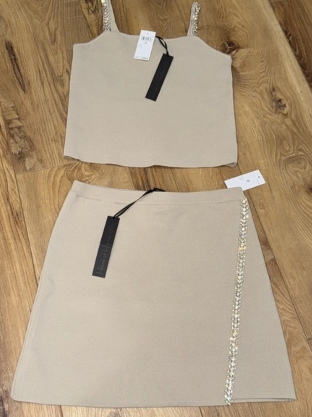 HOUSE OF HARLOW 1960 Women's 2-Piece set (Top + Skirt)  Knit Beige Size M